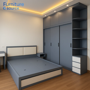 Cadre de lit à plateforme élégant en MDF avec tête de lit rembourrée en similicuir et finition stratifiée résistante à l'humidité du Vietnam - Product Image 3