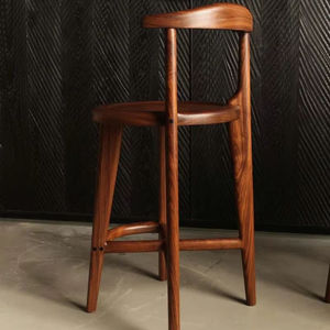 Tabouret de bar minimaliste moderne en bois de teck massif fabriqué à la main avec dossier ergonomique pour une utilisation à la maison-écologique et durable - Product Image 1