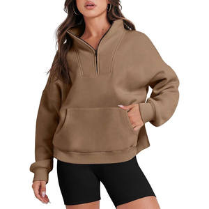 Jersey corto de manga larga de lana de gran tamaño con media cremallera, sudaderas con media cremallera, sudaderas transpirables antiarrugas para mujer 2025 - Product Image 2