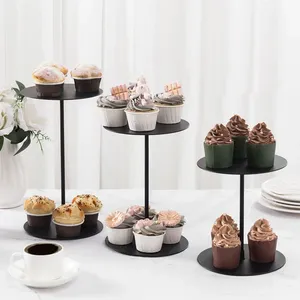 Ensemble de 3 présentoirs à pizza Design simple Forme ronde en fer Fait à la main Couleur noire Idéal pour pizza Cupcakes à prix abordable - Product Image 3