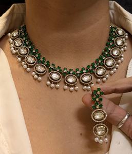 Ensemble de bijoux en laiton plaqué or de haute qualité-collier et boucles d'oreilles en moissanite pour les fêtes de mariage et les cadeaux de fiançailles - Product Image 3