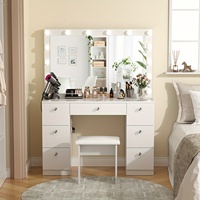 Miroir de maquillage OEM avec éclairage et coiffeuse pour maquillage avec miroir lumineux, table de maquillage avec 7 tiroirs et armoire de rangement