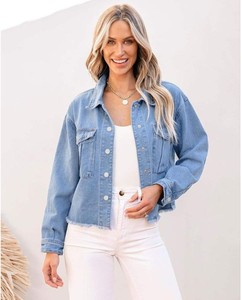 Veste en jean d'hiver pour femmes décontracté manches longues boutonné poches utilitaires avant coupe régulière vêtements d'extérieur de mode Vintage - Product Image 4
