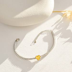 สร้อยข้อมือเทนนิสซิทรีน925สเตอร์ลิงเงินหัวใจซิทรินสร้อยคอเส้นใหญ่สร้อยข้อมืองานเลี้ยงชุดเครื่องประดับสำหรับงานแต่งงานของเจ้าสาว - Product Image 6