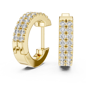 Double Row Round Moissanite <b>Huggie</b> Hoop Earrings 925 Sterling <b>Silver</b> - Product Image 4