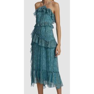 Abito in chiffon Cinq Sept Rayner con volant, scollo all'americana, vita naturale, traspirante, stile da ufficio, taglia unica, lunghezza al ginocchio - Product Image 2