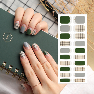 Tiras de uñas de gel 3D superventas #45694 salón de alta calidad hecho Corea verde profundo comprobar fácil aplicación pegatinas de uñas Decoración - Product Image 1