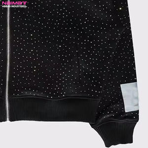 Best Selling Winter Arrival <b>Men's</b> 100% Cotton Thick Fleece Oversized <b>Zipper</b> <b>Hoodies</b> Rhinestone Quick Dry Breathable Customizable - Product Image 4