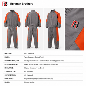 Gray Orange Color Windbreaker Tracksuit Set Quarter Zip Pullover <b>Joggers</b> Elastic Waist Side Pockets <b>Nylon</b> Unisex Sporty Set - Product Image 6
