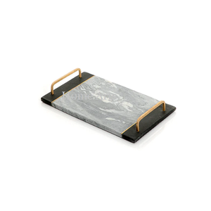Plateau de nourriture en marbre de conception fantastique avec poignée en fer plateau de service de chocolats en forme de rectangle de la meilleure qualité - Product Image 2