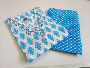 Kurta long décontracté en coton biologique pur, coupe droite, manches 3/4, longueur genou, col brodé, taille élastique, lavable - Product Image 2