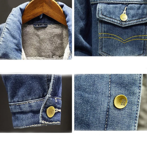 Chaqueta vaquera elástica larga hecha a medida para hombre, chaqueta vaquera lisa de invierno azul de algodón para hombre de talla grande - Product Image 6