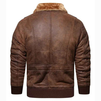 Erkekler İçin Eskitme Kahverengi Deri Ceket, Suni Kürk Yakalı Vintage Kışlık Bomber Ceket, Özel OEM ve ODM Üreticisi