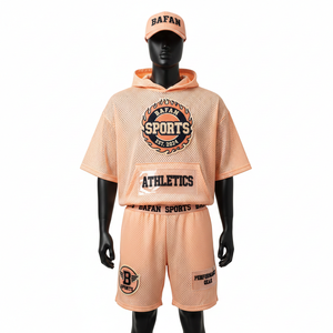 Ensemble court en mesh de haute qualité pour homme, tissu polyester respirant 160 GSM, vêtements de sport Peach, logo pour ensemble homme - Product Image 6