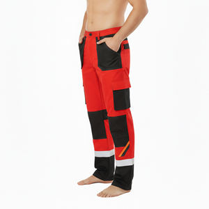 Pantalones de Trabajo de Seguridad Reflectantes de Alta Calidad, ANSI Clase 2, 100% Algodón, Rojo/Negro, Multibolsillos, Cintas Reflectantes, Cintura Elástica, para Hombre - Product Image 6