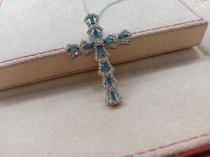 1.03 Ct Baguette Natural White Blue Diamond <b>Cross</b> Pendant Sterling Silver Unisex Necklace Latest Design India Link <b>Chain</b> - Product Image 2