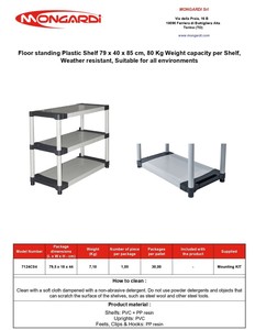 Mongardi Matériau PP PVC durable Unité à 3 étagères Charge de 50 kg par étagère L80 X L40 X H85 cm Couleur grise Dimensions - Product Image 3