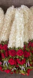 Guirlande de fleurs de jasmin en tissu blanc avec fleur rose Diwali Festival Floral perle chaîne plafond décor toile de fond décor d'anniversaire - Product Image 4