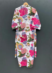 Kimono de algodón blanco con estampado de frutas, ropa de dormir para mujer, albornoz, bata, talla única para verano y otoño - Product Image 4