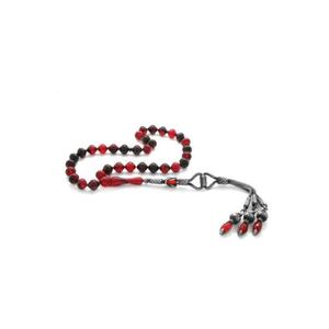 Rosario ambrato arricciato rosso-nero con nappe in argento Kazaz 1000 - Product Image 1