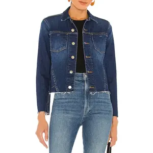 Veste en jean personnalisée pour femmes à la mode Veste en jean vintage délavée à manches longues pour dames - Product Image 1