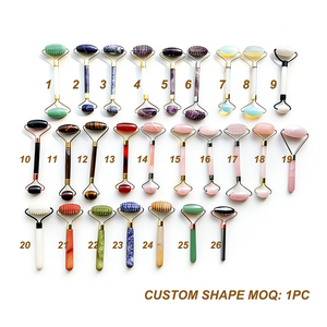 Set Massaggiatore Facciale <span class=keywords><strong>con</strong></span> Rullo di Quarzo Rosa e Gua Sha, Rullo di Giada Rosa <span class=keywords><strong>con</strong></span> Confezione, Strumento per Massaggi - Product Image 1