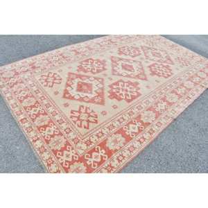 พรมขนสัตว์ลายเย็บปะสีเบจสีแดงแบบดั้งเดิมโถงทางเดินสี่เหลี่ยมตุรกีขนาดใหญ่6.4x10.5ฟุตสำหรับวัยรุ่นยางสำหรับห้องข้างเตียง - Product Image 2