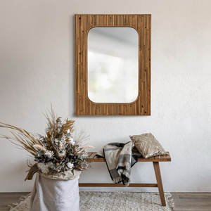 MSR Overseas Vintage Rectángulo Ratán Espejo Natural Colgante de pared Boho Decoración hecha a mano - Product Image 5