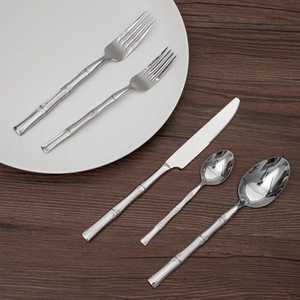 Juego de cubiertos y tenedores de acero inoxidable con mango de diseño de bambú, juego de cubiertos, cubiertos para ensalada, cubiertos de lujo ecológicos - Product Image 2
