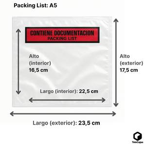 Papel y Película Adhesiva Tamaño A5, Paquete de 1000, Lista de Empaque Interior 225x165 mm, Exterior 235x175 mm, para Facturas y Documentación - Product Image 6