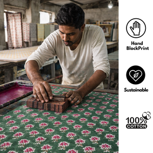 Tela de Algodón Estampada a Mano con Nudos, Diseño Floral Artesanal Moderno, Textil Ecológico con Estampado Indio para Ropa y Decoración del Hogar - Product Image 3