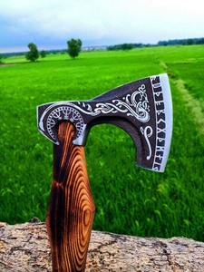 Handmade Custom Carbon Steel Viking <b>Axe</b> with <b>Wooden</b> Handle Industrial Grade Bearded Survival Outdoor <b>Axe</b> - Product Image 2