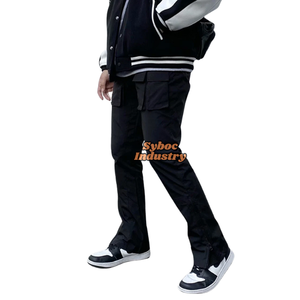 กางเกงคาร์โก้ผ้าฝ้าย100% สำหรับผู้ชายสีดำขากระเป๋าตกแต่งวินเทจแบบหลายกระเป๋าสไตล์วินเทจ - Product Image 2