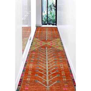 Tapis turc vintage : motif floral rose, design anatolien orange imprimé, tapis à poils doux - Product Image 2