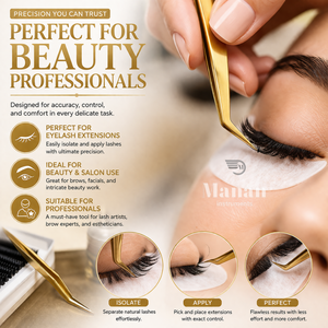 Juego de Pinzas para Pestañas Doradas, Pinzas de Precisión para Extensión de Pestañas, Rectas, Curvas y Anguladas, de Acero Inoxidable, Duraderas y Profesionales - Product Image 5