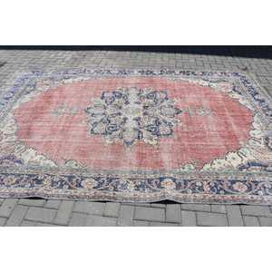 Tapis vintage 6,9 x 10,6 pieds, tapis turc surdimensionné, tapis patchwork rouge et bleu - Product Image 3