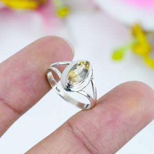 Anillo fino clásico de Plata de Ley 925 con piedra preciosa de corte Marquesa citrino para bodas, compromiso, aniversario o fiestas - Product Image 4