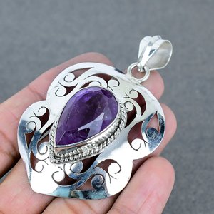 Bulk Wholesale Fashion <b>Jewelry</b> Natural Amethyst Gemstone Pear Shape Brass Pendant Necklace Silver Plated <b>Handmade</b> <b>Jewelry</b> - Product Image 3