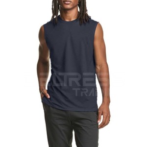 Camiseta sin mangas de gimnasio de entrenamiento que absorbe la humedad del mejor diseño para hombre, camiseta informal de punto de poliéster y algodón transpirable, la mejor camiseta sin mangas para hombre al por mayor - Product Image 4