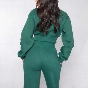 Blank <b>Women</b> Sweatsuit Set Flared Sweatpants with Crop Hoodie Custom Oversized Heavywear For <b>Women</b> 2026 - Product Image 3
