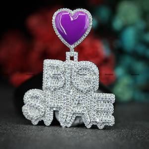 Round Brilliant Cut Moissanite Double Layer <b>Name</b> Pendant with Enamel Heart Bail Diamond Tester Passes by Phoenix Enterprise - Product Image 4