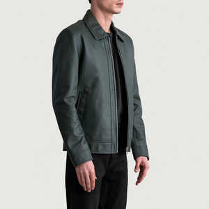 Veste en cuir de luxe tendance pour hommes avec fermeture éclair Veste d'extérieur de moto personnalisée coupe ajustée à la mode avec logo personnalisé et broderie - Product Image 3