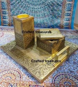 Wooden & Resin bakhoor Incense <b>Burner</b> Tray Set With Storage Box & <b>Candle</b> Holder Muabkhar For Home Decor Restaurant At Best Price - Product Image 5