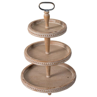 Support à gâteau en bois antique à 3 niveaux avec motif paysager, parfait pour les présentations de desserts de mariage de style vintage et la décoration intérieure moderne
