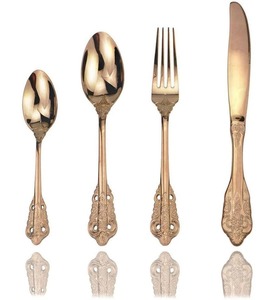 Juego de Cubiertos de Lujo Ecológicos de Madera Color Oro Rosa, Estilo Barroco Vintage, Cubiertos Ornamentados para Bodas y Cenas - Product Image 5