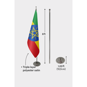 Ethiopia Official Indoor Custom <b>Flag</b> 3x5ft Satin and Silk with Aluminum <b>Pole</b> Pennant Style Digital Printing Custom Logo - Product Image 6