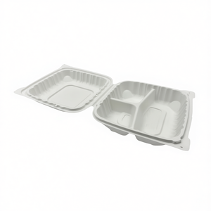 Contenitore per Pranzo a 3 Scomparti in PP Bianco da 8\" X 8\" con Coperchio a Cerniera, Adatto al Microonde per il Controllo delle Porzioni Individuali - Product Image 2