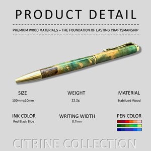Stylo à bille artisanal de luxe avec corps en résine vert-rouge-bleu, cadeau de retraite, cadeau de remise de diplôme, fabriqué au Vietnam, collection citrine - Product Image 2