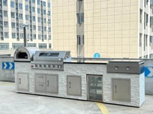 Isla de barbacoa con marco personalizado con cara de piedra estética muy apreciada, cocina al aire libre de moda para asar y cenar al aire libre - Product Image 4