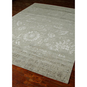 Tapis Kavi gris et noir noué à la main en laine et soie de bambou, motif Théorie du Chaos, pour usage domestique, rectangulaire, moelleux, avec médaillon, pour couloir, Esk-624 - Product Image 2